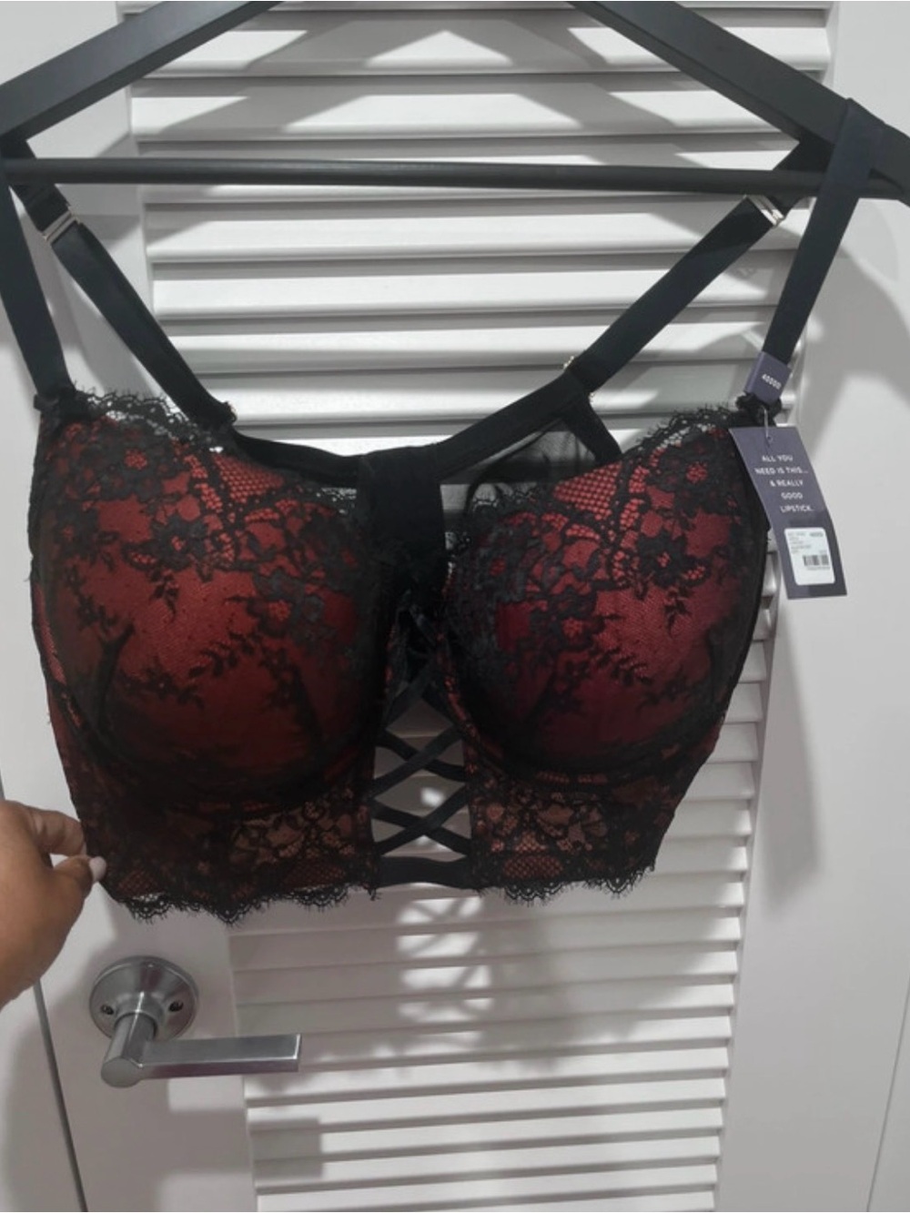 Cacique - Size 40DDD - Black Lace Longline Bra with Red Lining